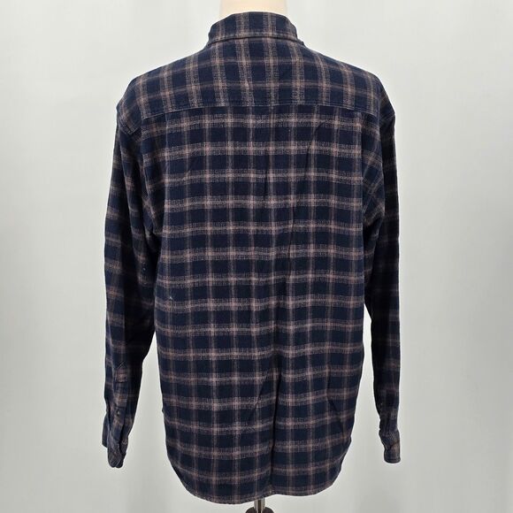 Outdoor Exchange Heavyweight Flannel Shirt Mens LT Dark Blue Plaid Double Pocket - Picture 3 of 6